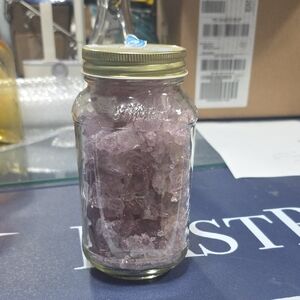 Mason Jar With Fenton Glass Pieces. Lihht Purple In Color